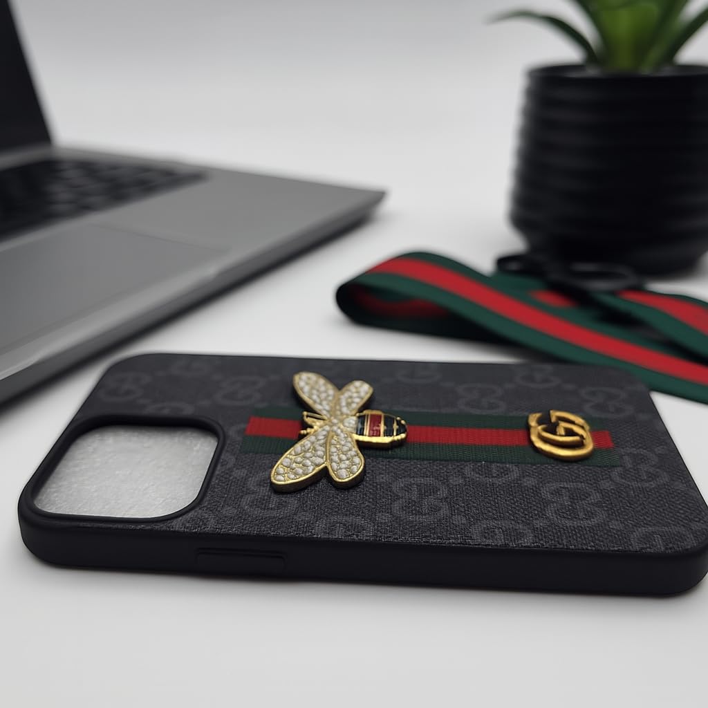 iPhone Luxury GG BEE Stripe Leather CASE Black