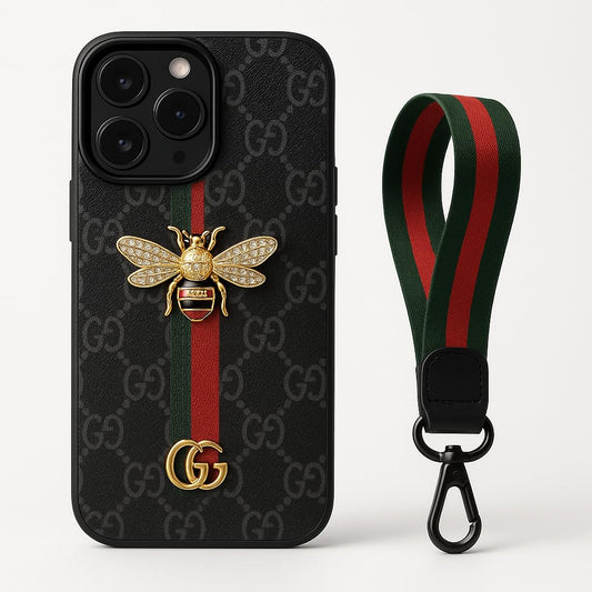 iPhone Luxury GG BEE Stripe Leather CASE Black
